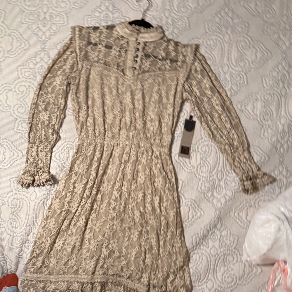 Double D Ranch Taupe Lace Long Sleeve Dress